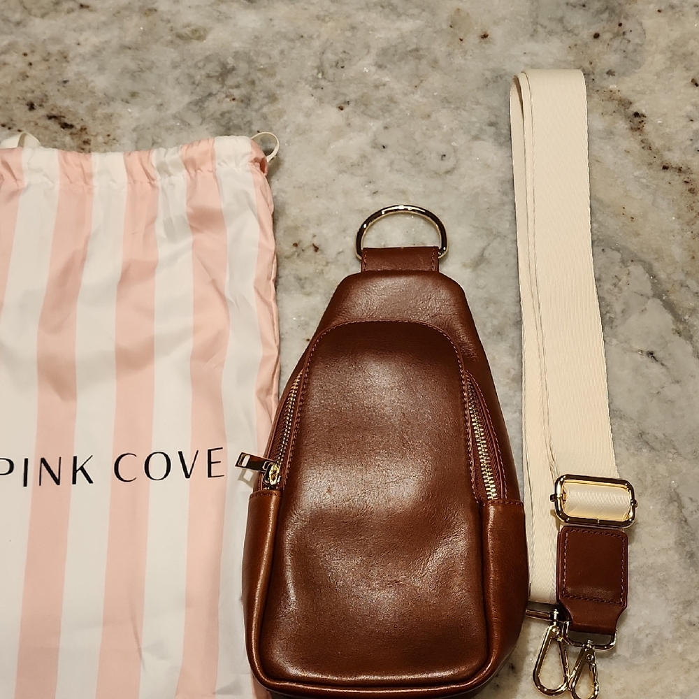 Pink Cove Tan Leather Handbag